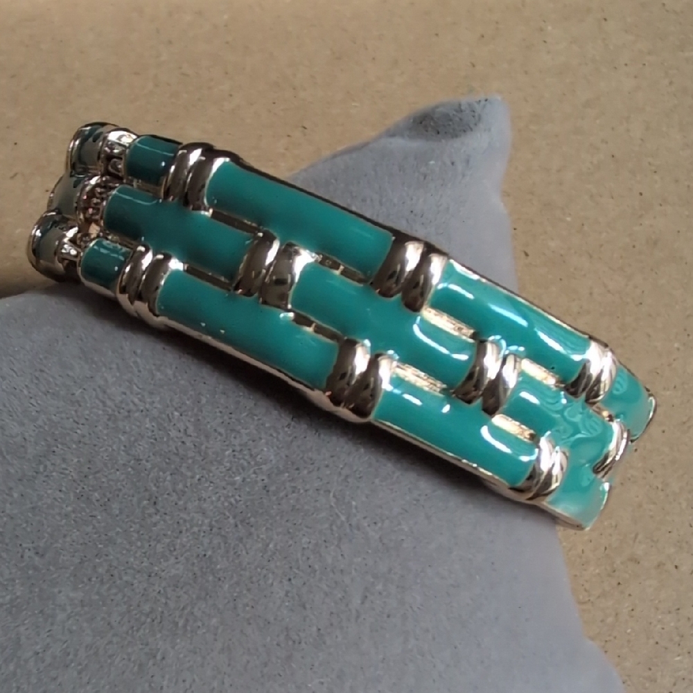 Blue and Gold Geometric Enamel Clamper Bracelet